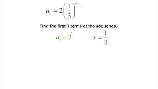 Geometric sequence 1st three terms formula provided fraction [upl. by Pentheam]