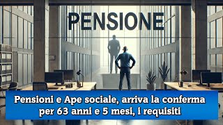 Pensioni e Ape sociale arriva la conferma per 63 anni e 5 mesi i requisiti [upl. by Enaujed]