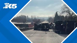 Semitruck rolls loses load of aluminum on I5 offramp in Seattle [upl. by Vipul978]