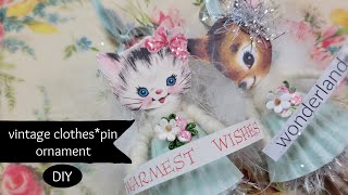 Vintage clothespin doll ornaments Cat amp Deer CRAFTING tutorial vintagechristmas [upl. by Hamer]