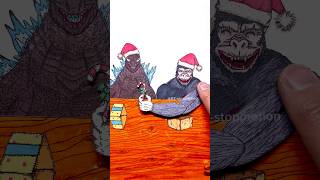 What a good friend does 3  Godzilla x Kong Xmas candy cane share drawing stopmotion godzilla [upl. by Ydaj]