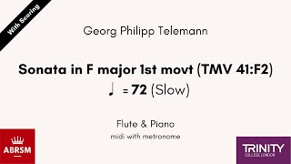 Telemann  Sonata in F major 1st movt TWV 41F2 ♩72 Slow Flute amp Piano midi with metronome [upl. by Oruasi]