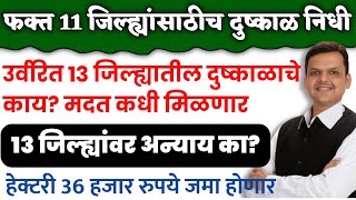 फक्त 11 जिल्ह्यांमध्ये दुष्काळ निधी वाटप  उर्वरित 13 जिल्ह्यातील दुष्काळाचे काय  dushkal anudan [upl. by Batchelor696]