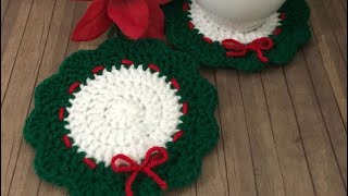 🎄Navidad Crochet🎄PortaVasos en Corona Navideña muy fácil handmade tutorial crochet [upl. by Dane654]