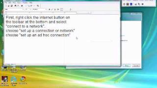 Ad hoc Connection Tutorial computer to computer network Windows Vista [upl. by Nnylrats]