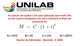 Questão 3  exame de Matemática  2020  UNILAB RESOLUÇÃO [upl. by Agueda]