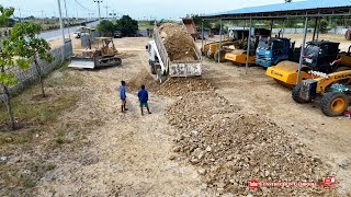 Good Clearing Land And Filling With Skill Dozer Pushing Gravel and Dump Trucks Spreading Gravel [upl. by Karleen]