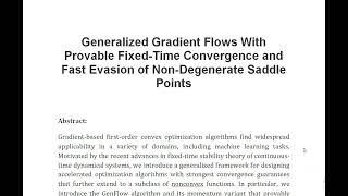 Generalized Gradient Flows With Provable Fixed Time Convergence and Fast Evasion of Non Degenerate S [upl. by Bernt653]