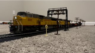 HO scale Union Pacific 6 axle Diesel trains hauling 47 Freight cars 🚂 [upl. by Rufena]