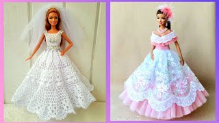 DIY barbie dress making  How to make doll dress  Dress making ideas [upl. by Adiela]