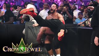 Roman Reigns blasts LA Knight with a Spear through the barricade WWE Crown Jewel 2023 highlights [upl. by Lorelie665]