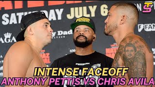 INTENSE FACEOFF between Anthony Pettis amp Chris Avila during weigh ins on Diaz vs Masvidal undercard [upl. by Shirlene]