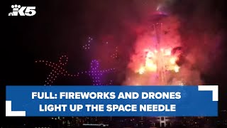 Happy New Year Fireworks and drones light up the Space Needle [upl. by Stamata]