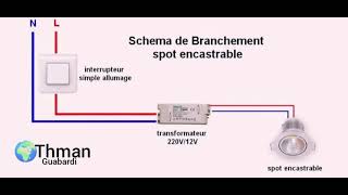 cours de lélectricité sur le schéma de branchement spot encastrable exemple de schéma branchement [upl. by Anail]