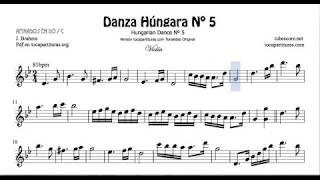 Danza Hungara NÂº 5 Sheet Music for Violin amp Violinists [upl. by Kanor710]