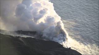 Littoral explosions at Stromboli volcanos lava flow into the sea 9 Aug 2014 [upl. by Zinn]