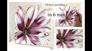 How to draw EASY flower painting on canvas  in 6min Acrylic painting on canvas [upl. by Russell126]