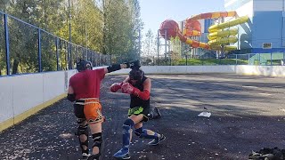 Boxing training sparring in helmets [upl. by Zusman]