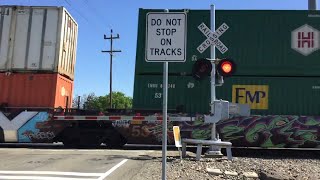 Union Pacific 8005 Intermodal Northbound Bilby Road Railroad Crossing Elk Grove CA [upl. by Beuthel]