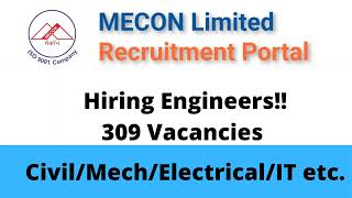 MECON Limited Recruiting Engineers CEMEEEIT etc job career [upl. by Aiceled]