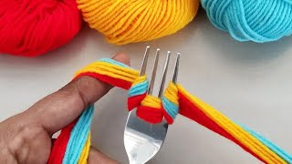 Amazing 3 Beautiful Woolen Yarn Flower making ideas with Fork  Easy Sewing Hack [upl. by Hebbe]