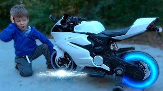 Funny Kids Ride on Power Wheels Motorbikes  The Wheel is broken down  Pretend Play with Toddlers [upl. by Arded]