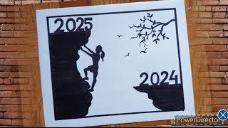 Happy new year 2025 drawing step by step  Happy new year poster drawing  New year drawing [upl. by Lemaceon]