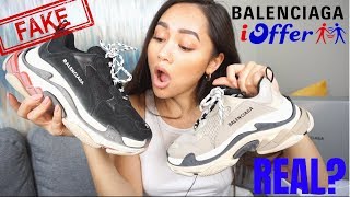 BALENCIAGA TRIPLE S  FAKE VS REAL  IOFFER HAUL  REVIEW [upl. by Airottiv]