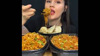 ASMR MOMOS  DUMPLINGS  KOREAN SPICY NOODLES MUKBANG mukbang asmr asmrfood noodles [upl. by Yrokcaz]