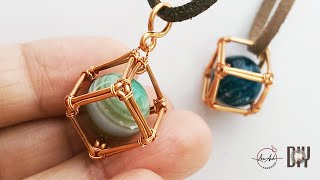 Cube pendant  How to wrapping big stone without holes 363 [upl. by Rodolph]