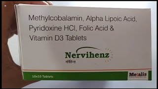 Nervihenz Tablet  Methylcobalamin Alpha Lipoic Acid Pyridoxine HCI Folic Acid ampVitamin D3 Tablets [upl. by Namrehs662]