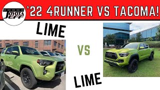 LIME vs LIME Comparing 1st pics of 2022 Toyota 4Runner Lime Rush vs 2022 Tacoma Electric Lime [upl. by Ellenaj369]