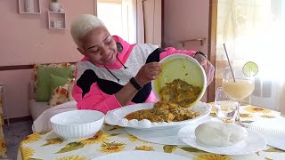 EATING NIGERIAN FOOD MUKBANG  EFO EGUSI SOUP WITH POUNDED YAM FUFU  NIGERIAN FOOD  EFO OGHI SOUP [upl. by Cyn616]