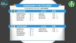 Victorian Turf CA  Kookaburra SportsTurner Shield  Rd3  Craigieburn v Westmeadows  Day 2 [upl. by Runkle]