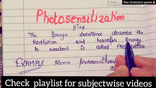 photosensitization hindi🔥 sem4  photochemistry important topic  Msc chemistry [upl. by Atiuqehs]