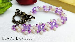 DIY beaded bracelet beautifull rondelle crystal seed beads bracelet tutorial easy [upl. by Enomys85]