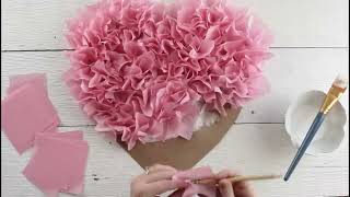 Tissue Paper Puffy Heart Valentines Window Decoration  Easy Craft Project [upl. by Mauretta]