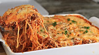 Easy CHEESY Baked Spaghetti Recipe [upl. by Alyakim752]