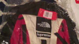 The North Face X Supreme UNBOXING waist bag backpack and tee [upl. by Ahtrim]