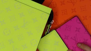 UNBOXING Louis Vuitton Taigarama Neon Yellow Pochette Voyage MM amp Pocket Organizer 2023 [upl. by Enimzzaj]