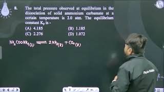 The total pressure observed at equilibrium in the dissociation of solid ammonium carbamate at a [upl. by Yadrahc630]