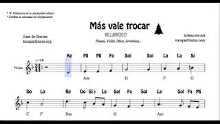 Más vale trocar Partitura con Notas y Acordes Flautas Violín Oboe Villancico [upl. by Aleira977]