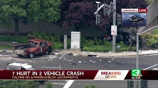 7 injured after crash in Sacramento involving stolen sedan officials say [upl. by Ennairej]