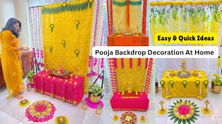 Pooja Backdrop Decoration Ganpati Janmashtami Decoration Ideas For Home  Easy amp Simple  Festival [upl. by Emmer]