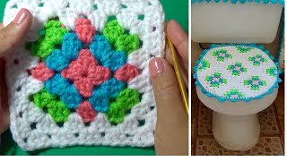 COMO TEJER CUADRO GRANNY A CROCHET PASO A PASO PARA JUEGO DE BAÑO [upl. by Pentheam443]