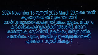 2024 November 15 മുതൽ ശനി നേർസഞ്ചാരത്തിലാകുന്നത്അ ശ്വതി മുതൽ ആയില്യം നക്ഷത്രക്കാർക്ക് എങ്ങനെ [upl. by Thant]