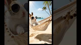 Baby Rabbit Sunbathing on The Beach 😎 funnyanimals funnyvideos cute aifunny aicreative [upl. by Nerw]