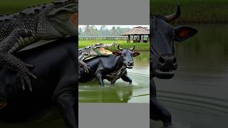 Rescue a black weak cow from a crocodile 🐊 cow crocodile weakanimals alligator rescueanimals [upl. by Paulo]