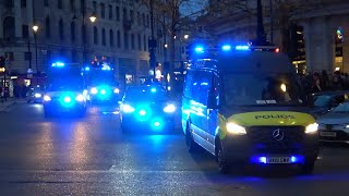 6 Metropolitan Police vehicles responding through Trafalgar Square [upl. by Enomaj]