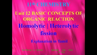 Homolytic  Heterolytic fission in Tamil  Unit12  11th Chemistry [upl. by Airamesor72]